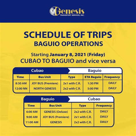 genesis bus baguio schedule